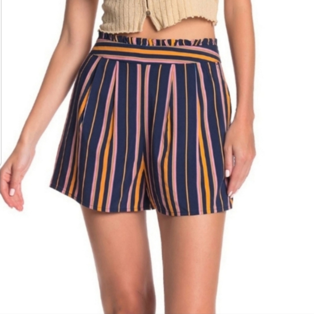 Abound Paperbag Navy Indigo Striped Shorts Sz Medium